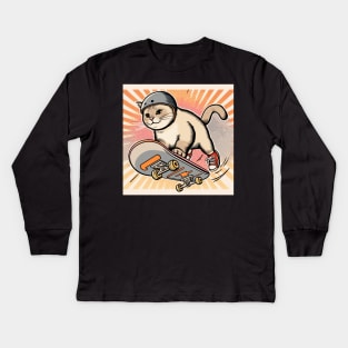 Skater Cat Kids Long Sleeve T-Shirt